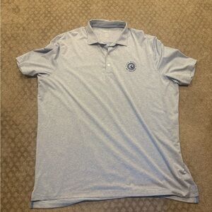 johnnie-O Blue and White Striped  Polo Shirt with Cisco Brewing logo